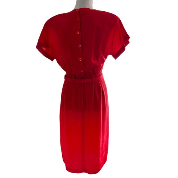 Vintage 80s Argenti Petites 2 piece Red Dress with belt and blazer sz 4 - Picture 4 of 9